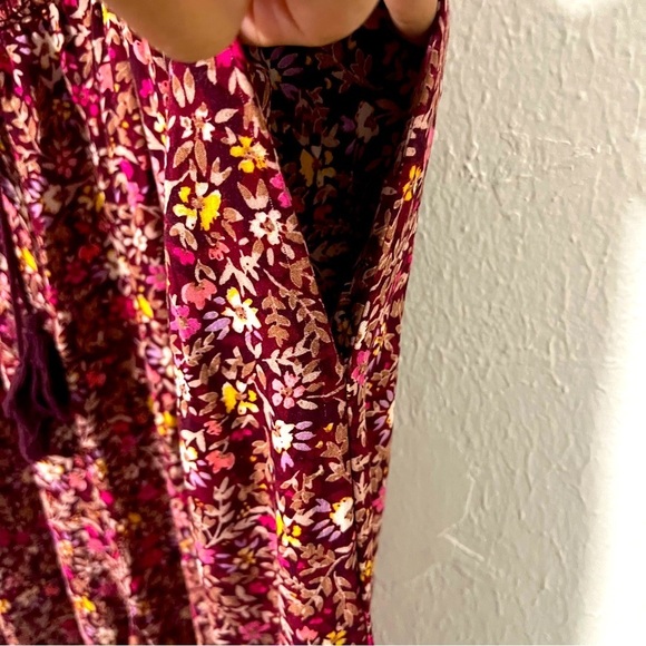 Xhilaration Women’s XL Ribbed Top Jumpsuit XL with Pockets Floral Burgundy Boho - Picture 5 of 13